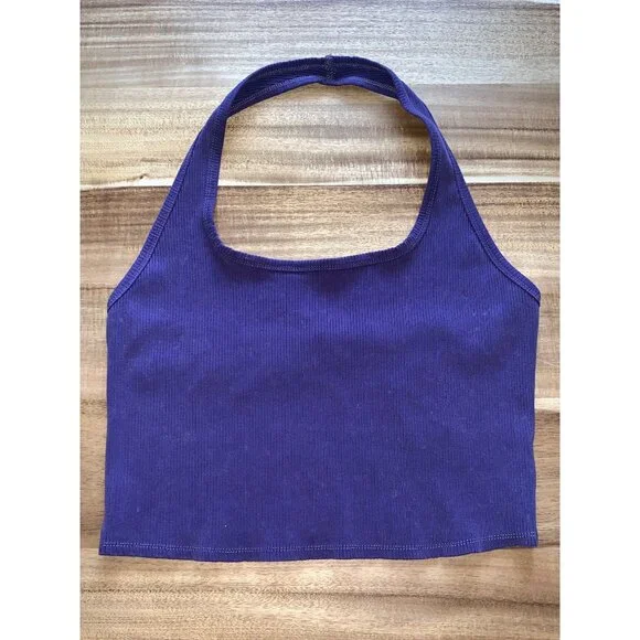 Wild Fable Junior Purple Summer Stretchy Ribbed Halter Cropped Tank Top Size XS - Picture 6 of 11